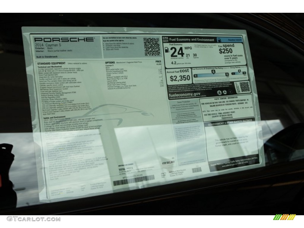 2014 Porsche Cayman S Window Sticker Photo #79983430