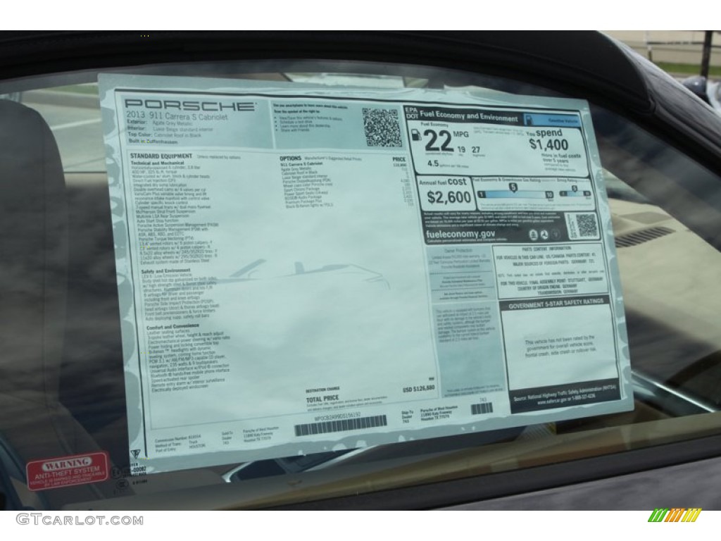 2013 Porsche 911 Carrera S Cabriolet Window Sticker Photo #79983943