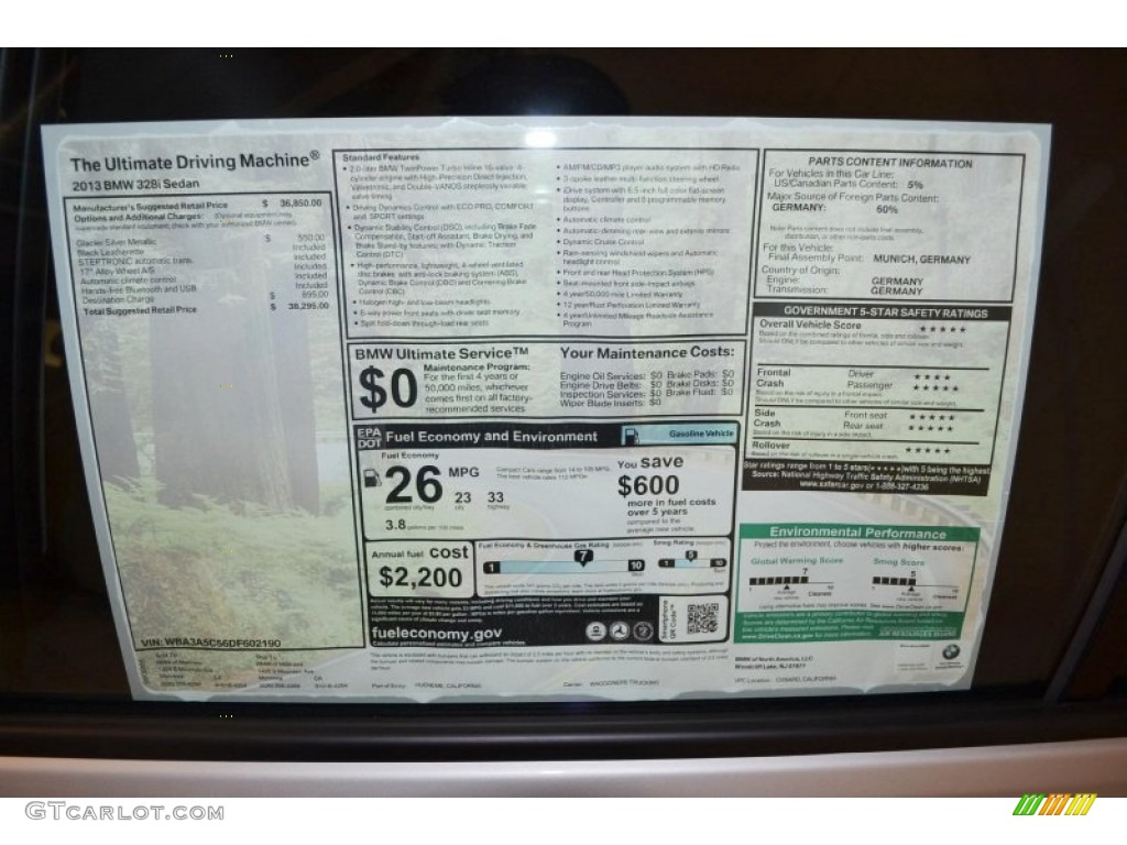 2013 BMW 3 Series 328i Sedan Window Sticker Photo #79991425