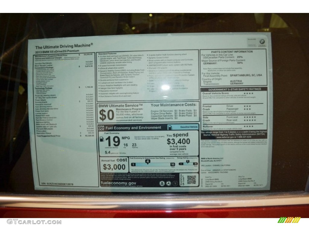 2013 BMW X5 xDrive 35i Premium Window Sticker Photo #79993049
