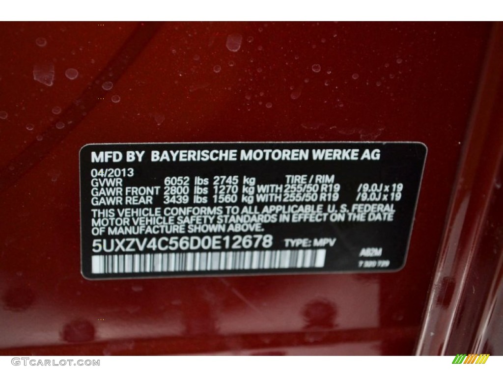2013 X5 Color Code A82 for Vermilion Red Metallic Photo #79993067