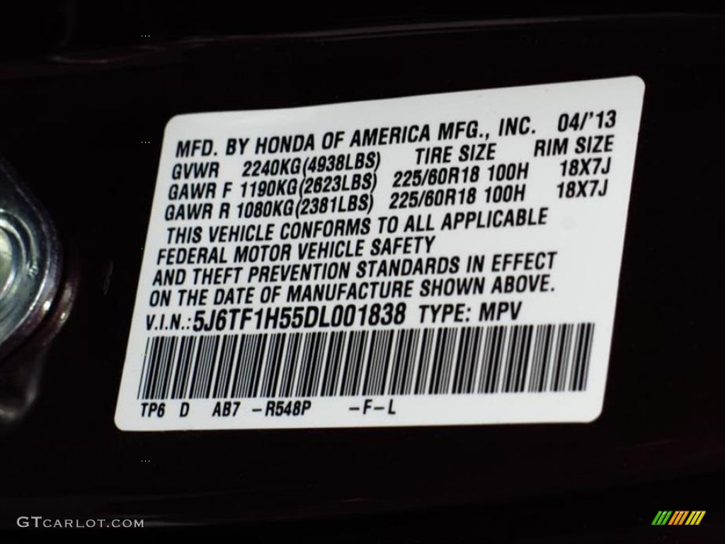 2013 Crosstour Color Code R548P for Basque Red Pearl II Photo #80000101