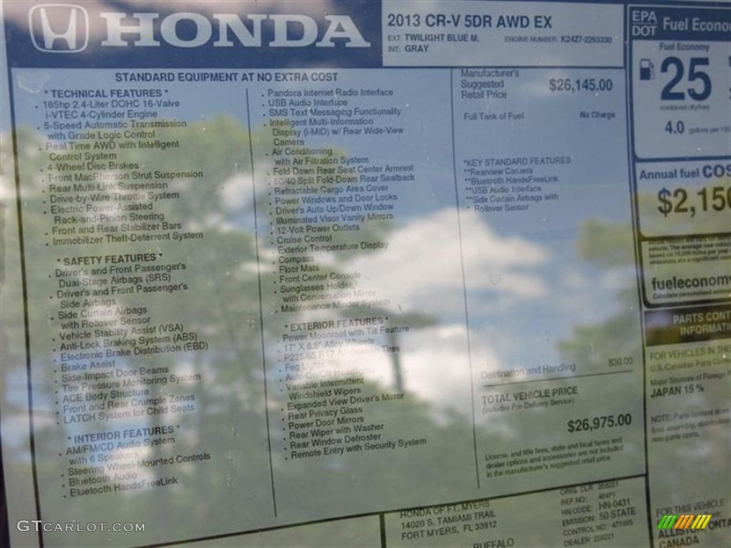 2013 CR-V EX AWD - Twilight Blue Metallic / Gray photo #10