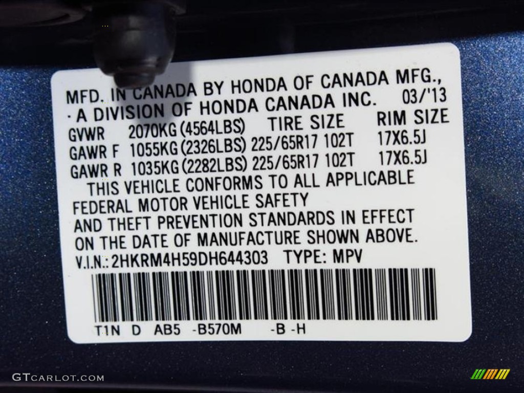 2013 Honda CR-V EX AWD Color Code Photos