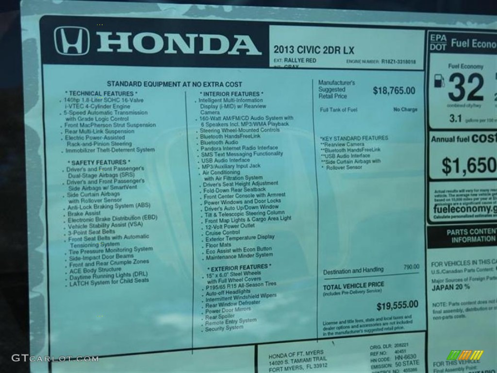 2013 Honda Civic LX Coupe Window Sticker Photo #80003564
