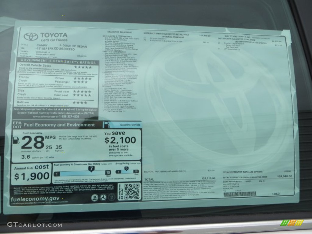 2013 Camry SE - Super White / Black photo #32