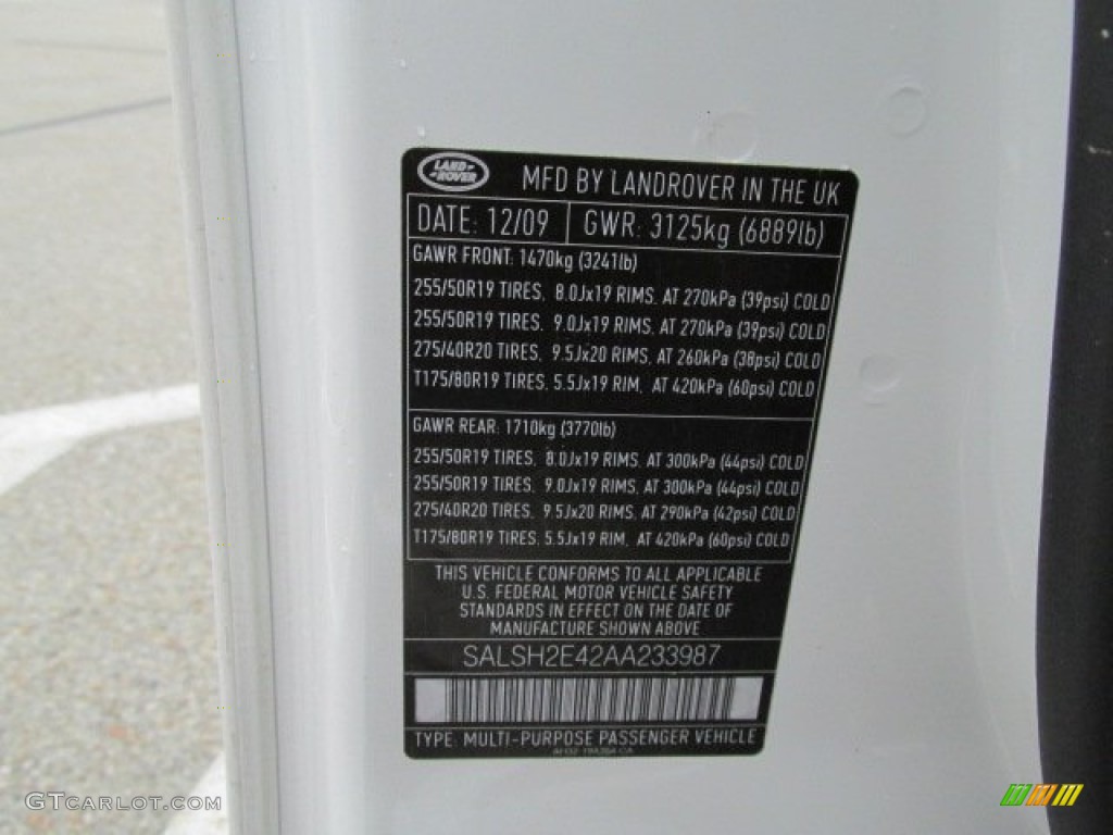 2010 Land Rover Range Rover Sport Supercharged Info Tag Photo #80027072