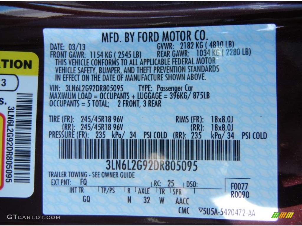 2013 MKZ Color Code FQ for Bordeaux Reserve Photo #80027909