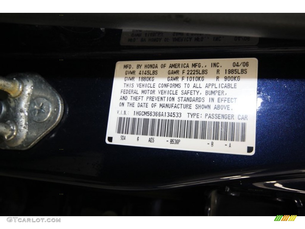 2006 Accord Color Code B536P for Royal Blue Pearl Photo #80027918