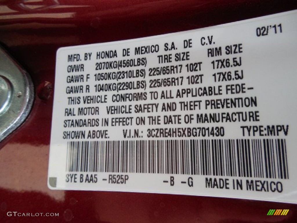 2011 CR-V EX 4WD - Tango Red Pearl / Gray photo #14