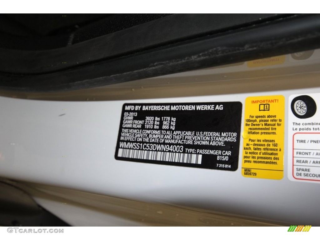 2013 Cooper Color Code B15 for Light White Photo #80035961