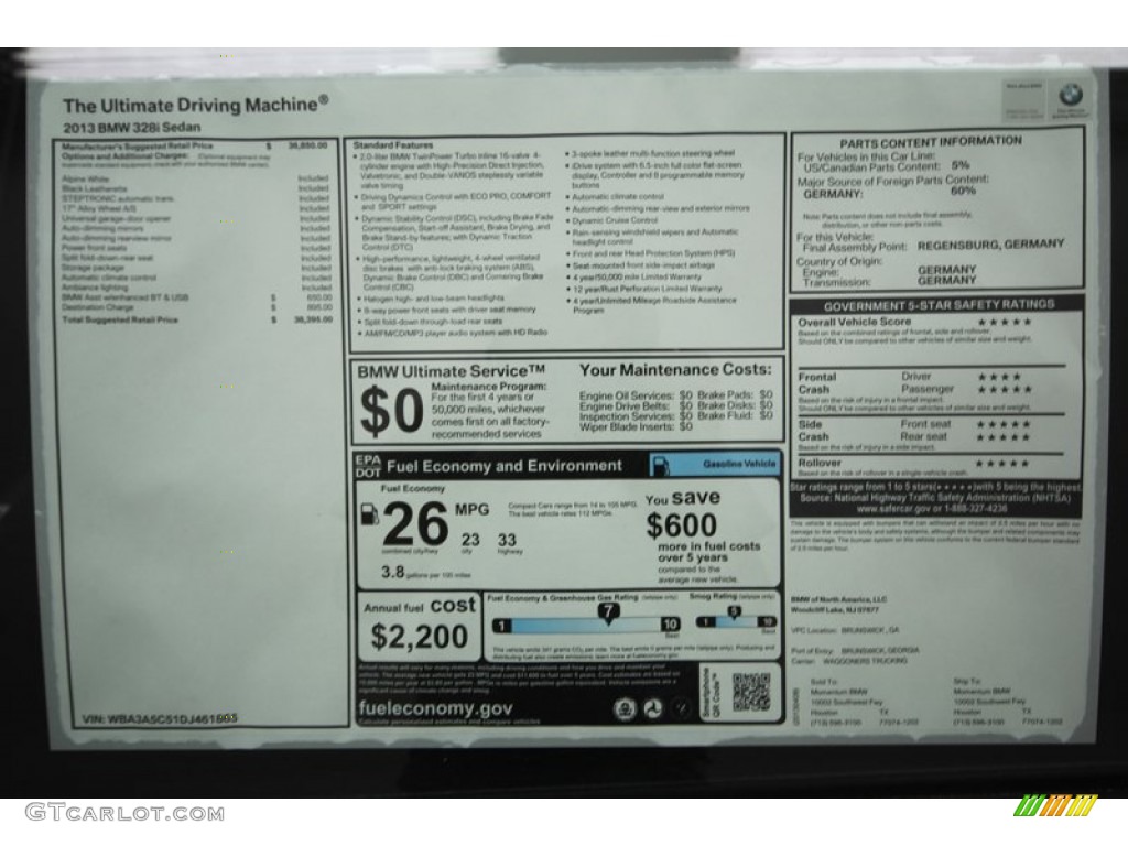 2013 3 Series 328i Sedan - Alpine White / Black photo #29