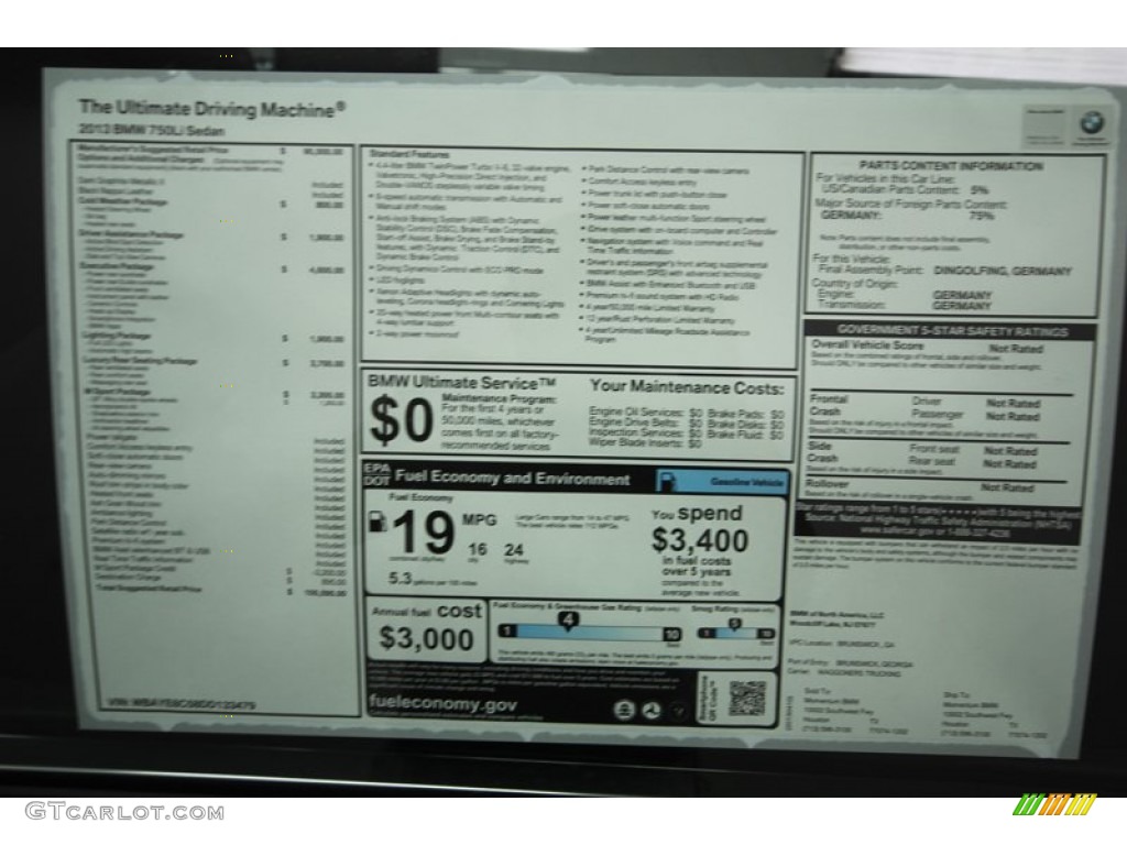 2013 7 Series 750Li Sedan - Dark Graphite Metallic II / Black photo #36