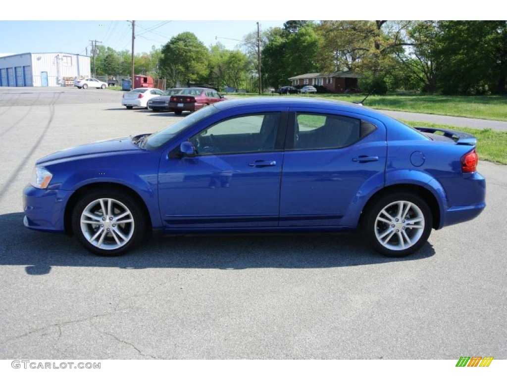 2012 Avenger SXT Plus - Blue Streak Pearl / Black/Red photo #3