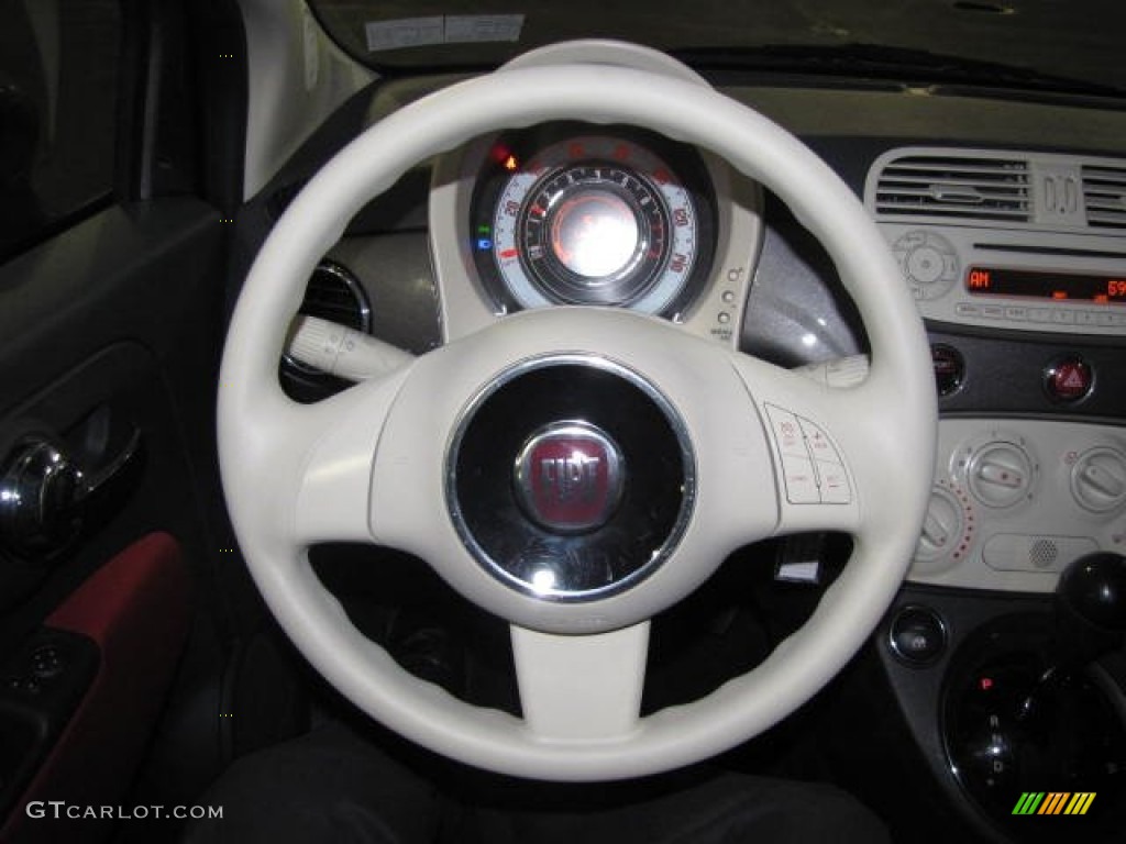 2012 Fiat 500 Pop Tessuto Rosso/Avorio (Red/Ivory) Steering Wheel Photo #80057771