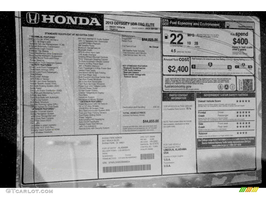 Honda window stickers by vin