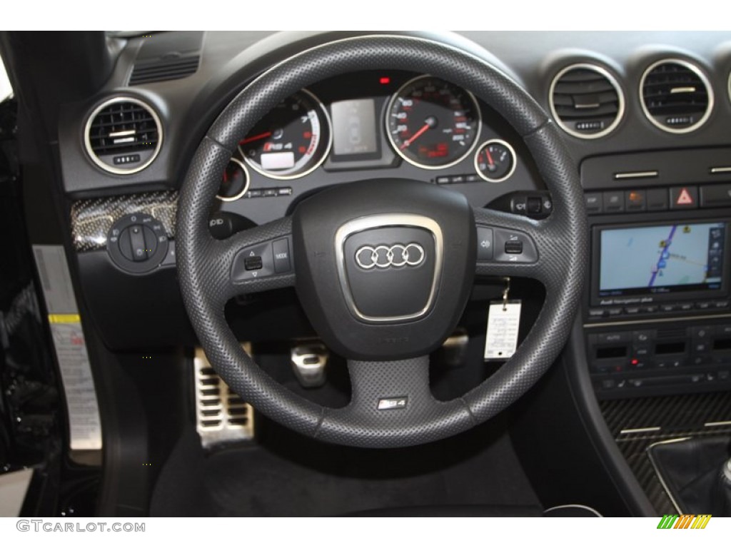 2008 Audi RS4 4.2 quattro Convertible Black Steering Wheel Photo #80080776