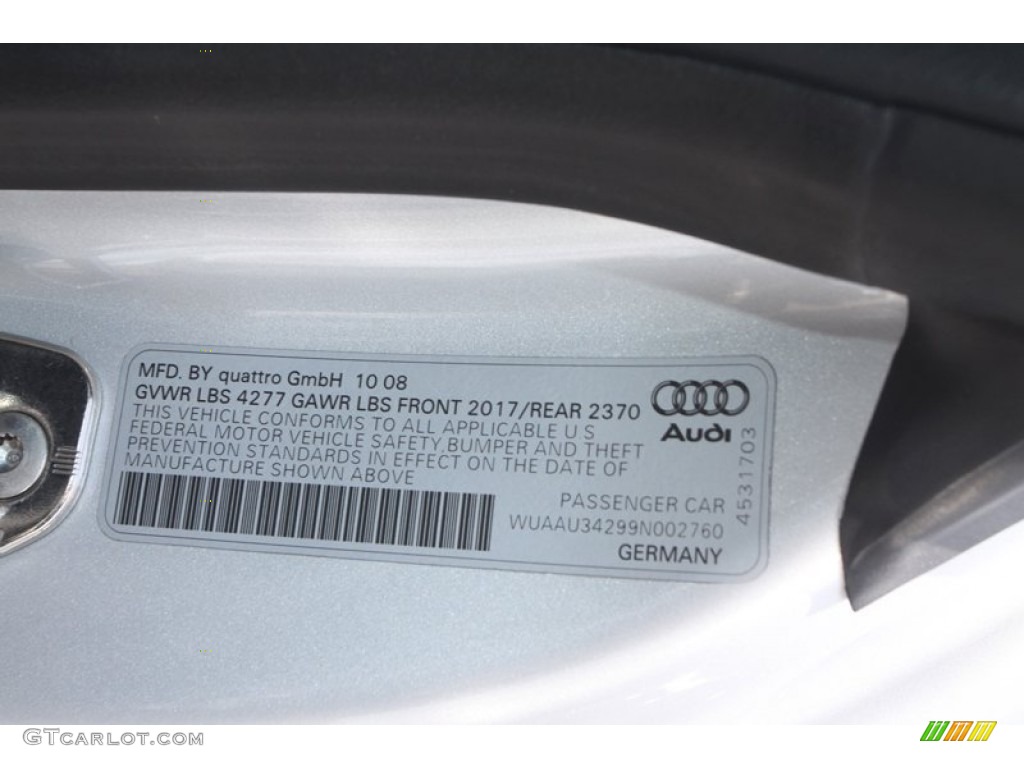 2009 Audi R8 4.2 FSI quattro Info Tag Photo #80082663