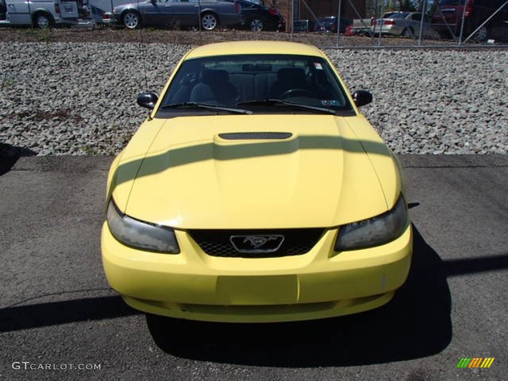 2002 Mustang V6 Coupe - Zinc Yellow / Dark Charcoal photo #2