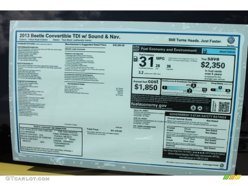 2013 Volkswagen Beetle TDI Convertible Window Sticker Photo #80091613