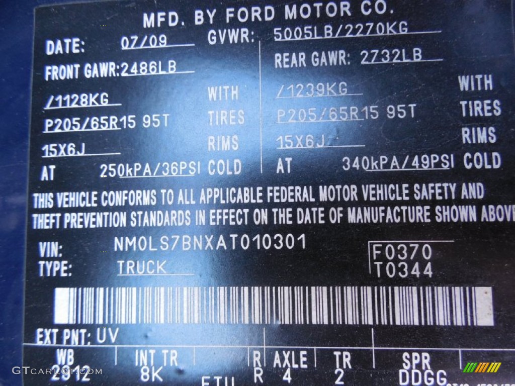 2010 Transit Connect Color Code UV for Dark Blue Photo #80100414