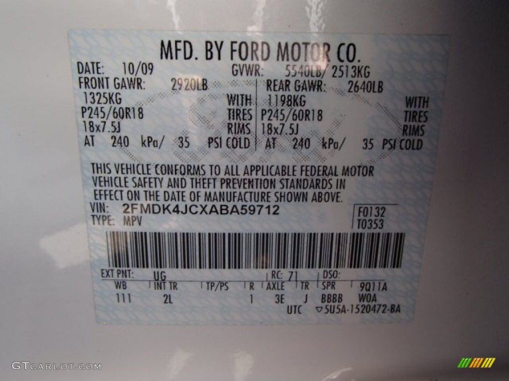 2010 Edge Color Code UG for White Platinum Tri-Coat Photo #80104570