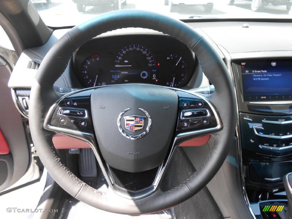 2013 Cadillac ATS 2.0L Turbo Luxury AWD Morello Red/Jet Black Accents Steering Wheel Photo #80107615