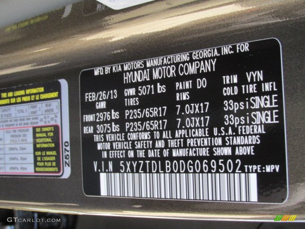 2013 Santa Fe Color Code D0 for Cabo Bronze Photo #80109189