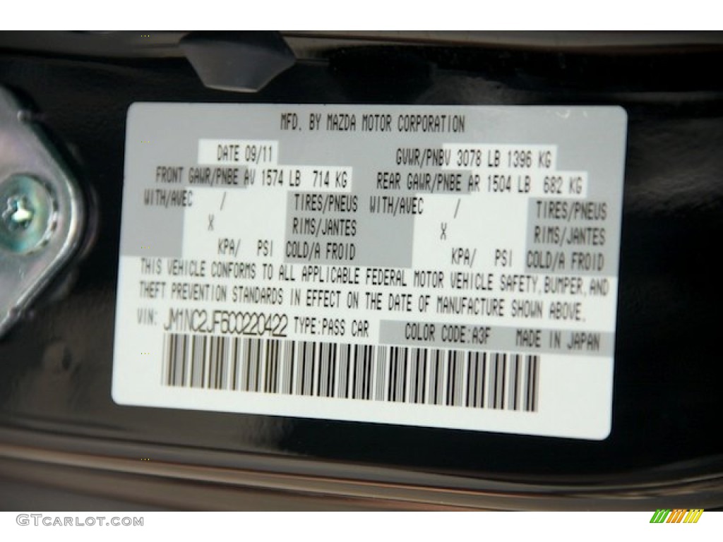 2012 MX-5 Miata Color Code A3F for Brilliant Black Photo #80112134