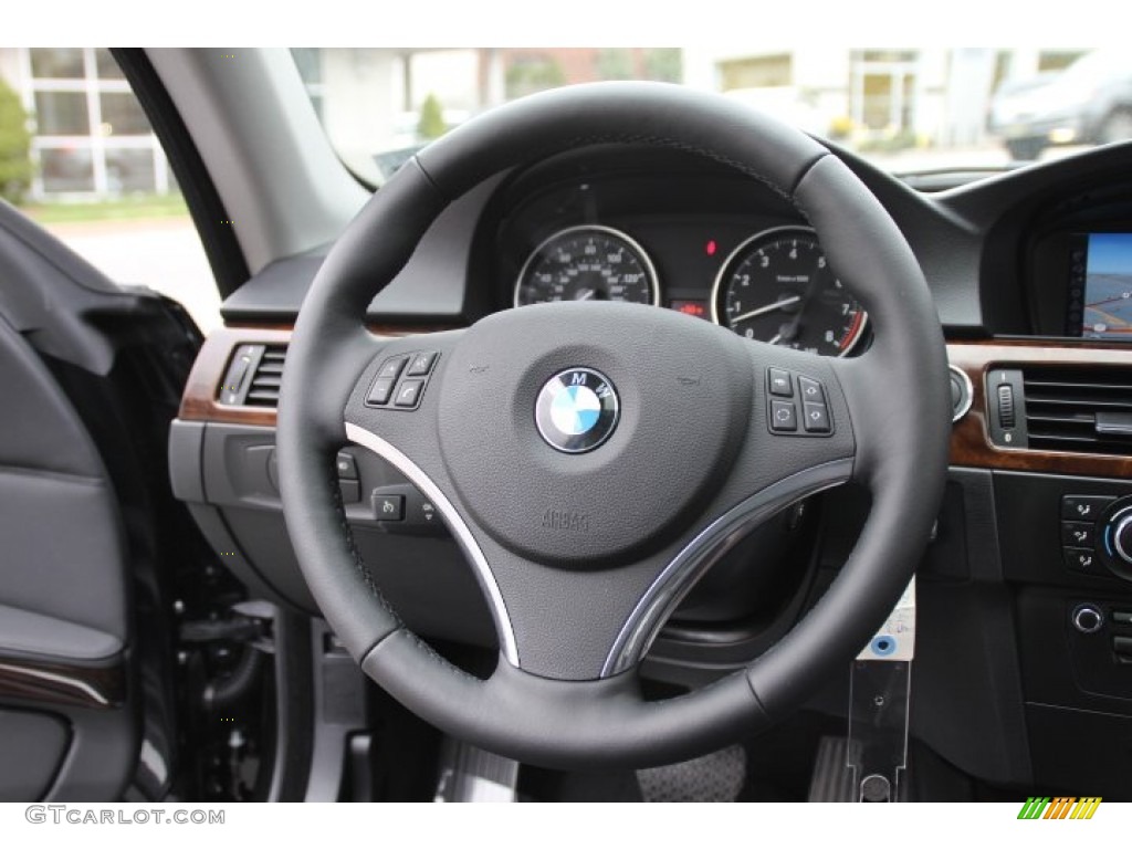 2013 BMW 3 Series 328i xDrive Coupe Black Steering Wheel Photo #80125189