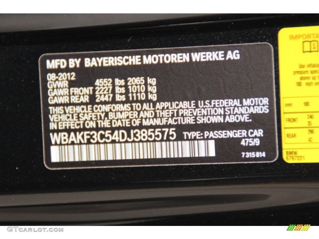 2013 3 Series Color Code 475 for Black Sapphire Metallic Photo #80125487