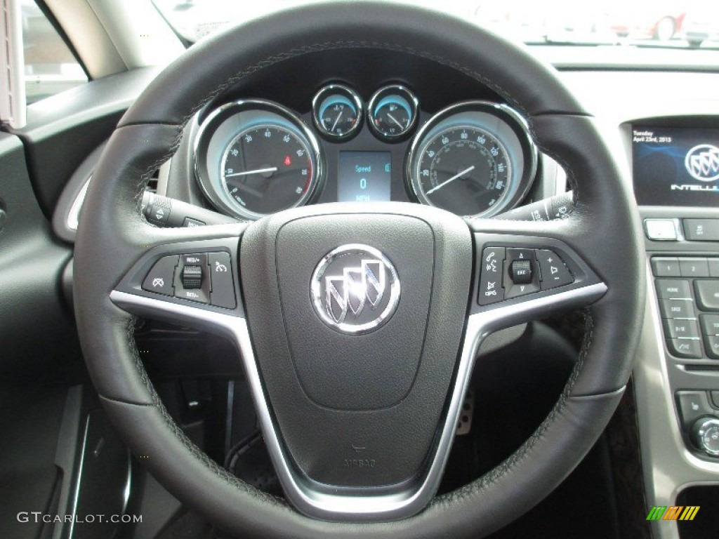 2013 Buick Verano Premium Ebony Steering Wheel Photo #80130708