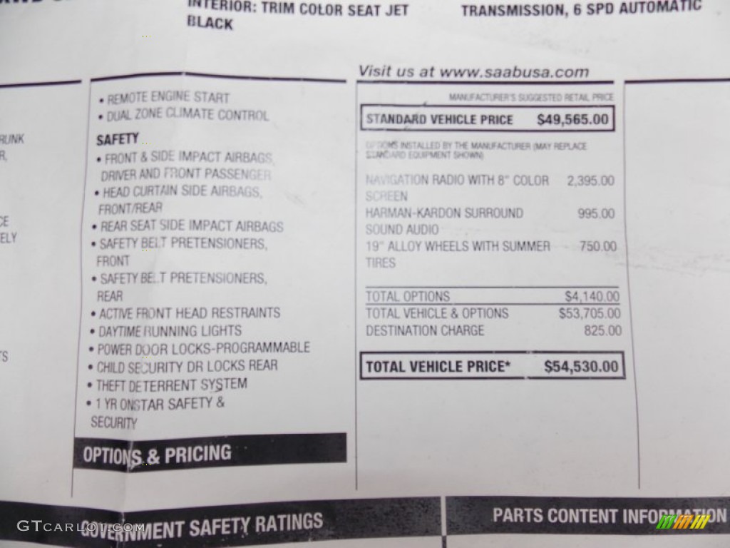 2011 Saab 9-5 Aero XWD Sedan Window Sticker Photo #80133897