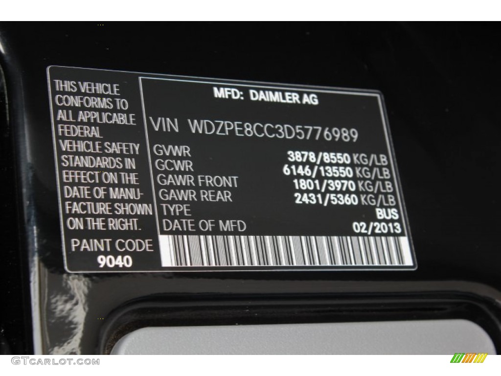 2013 Sprinter Color Code 9040 for Jet Black Photo #80136474