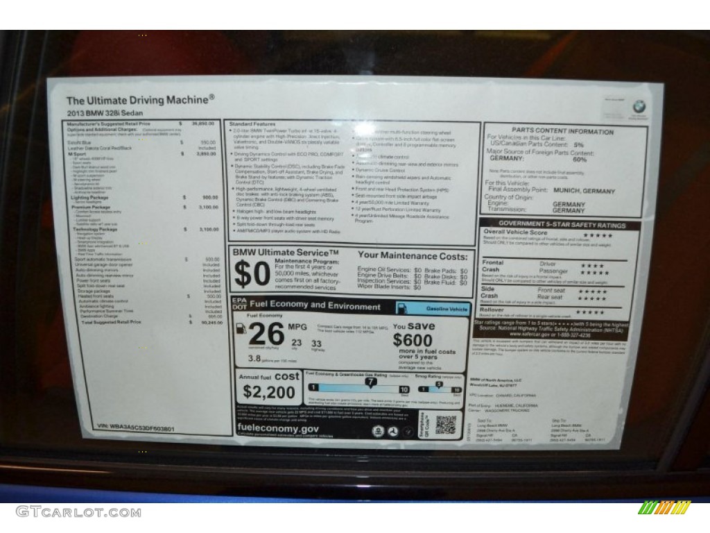 2013 3 Series 328i Sedan - Estoril Blue / Coral Red/Black photo #5
