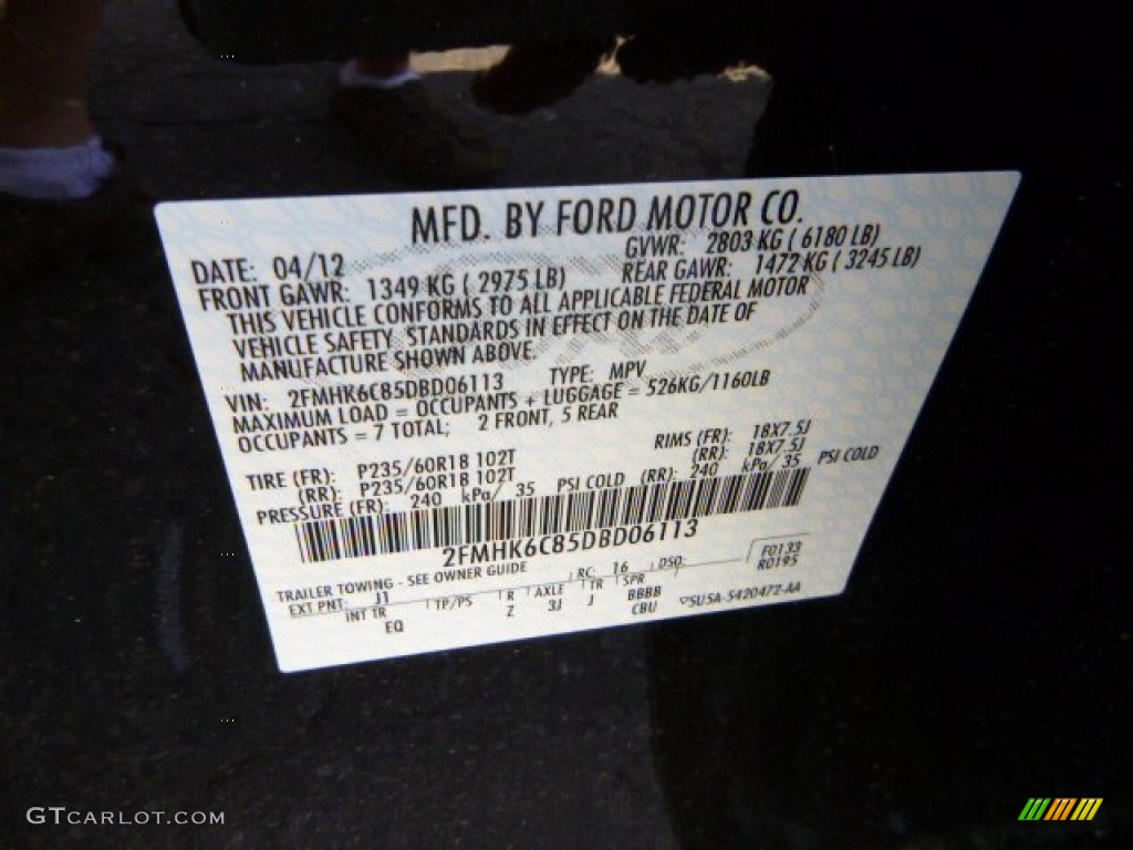 2013 Ford Flex SEL AWD Color Code Photos