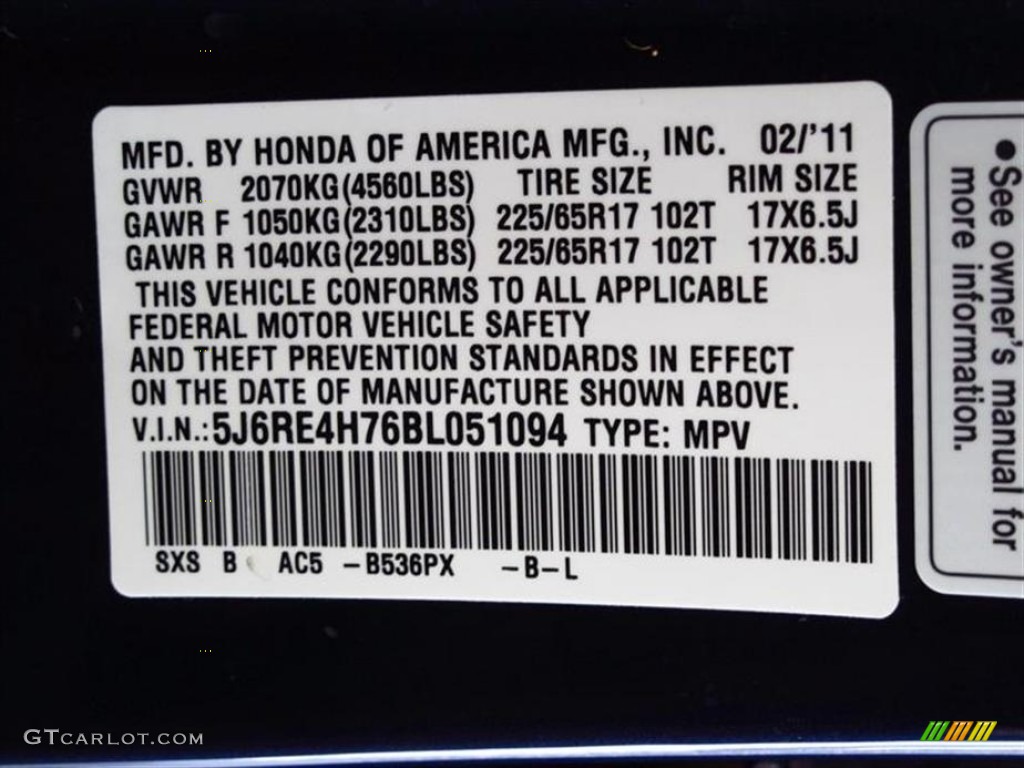 2011 CR-V EX-L 4WD - Royal Blue Pearl / Gray photo #27