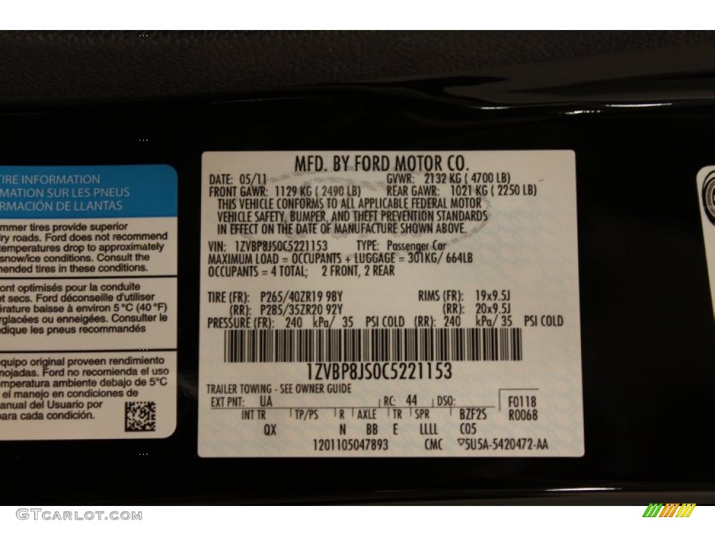 2012 Mustang Color Code UA for Black Photo #80170539