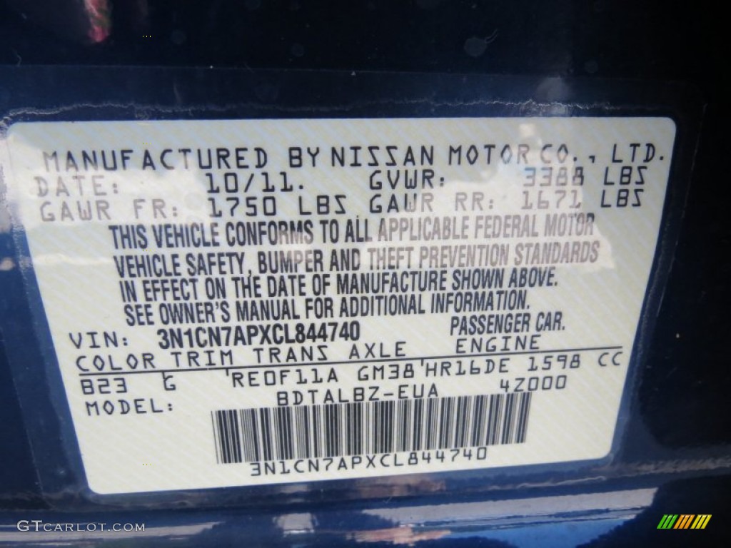 2012 Versa 1.6 SV Sedan - Blue Onyx Metallic / Charcoal photo #23
