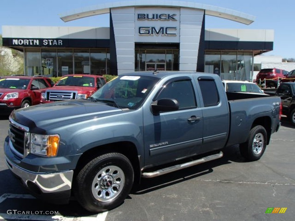 2010 Sierra 1500 SLE Extended Cab 4x4 - Stealth Gray Metallic / Ebony photo #1