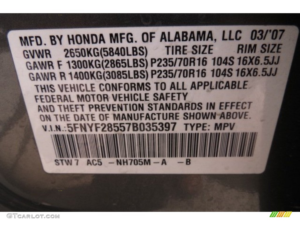 2007 Pilot EX-L - Nimbus Gray Metallic / Gray photo #9