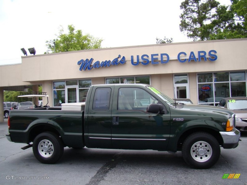 2000 F250 Super Duty XLT Extended Cab - Woodland Green Metallic / Medium Parchment photo #1