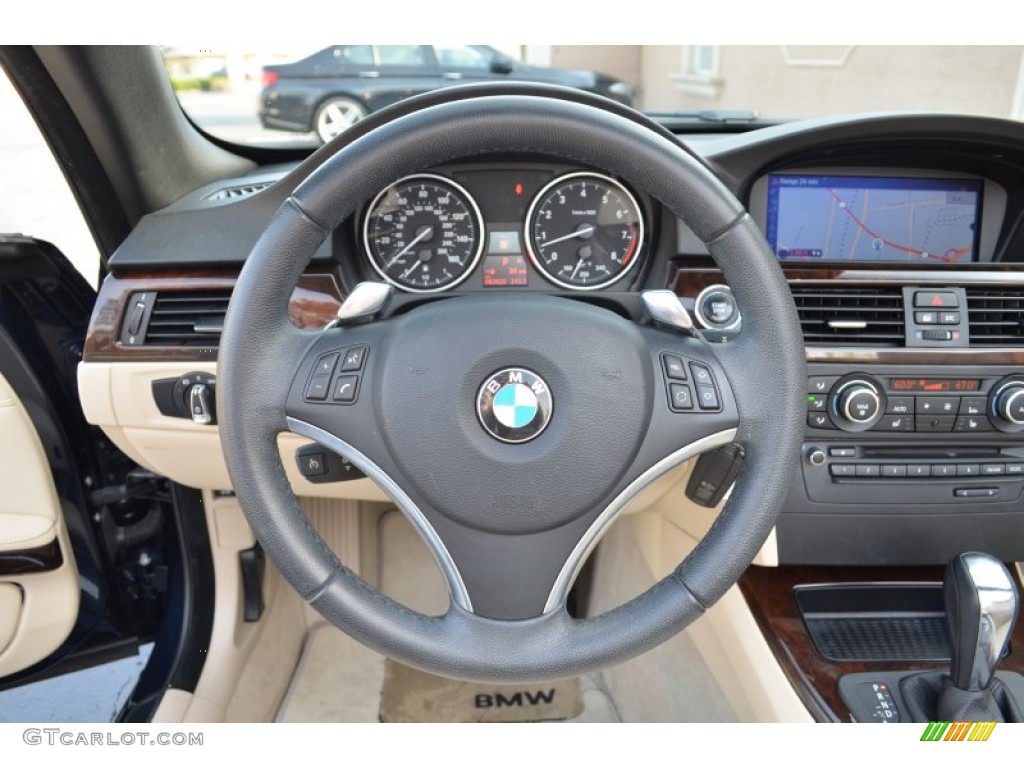2010 BMW 3 Series 328i Convertible Cream Beige Steering Wheel Photo #80178337