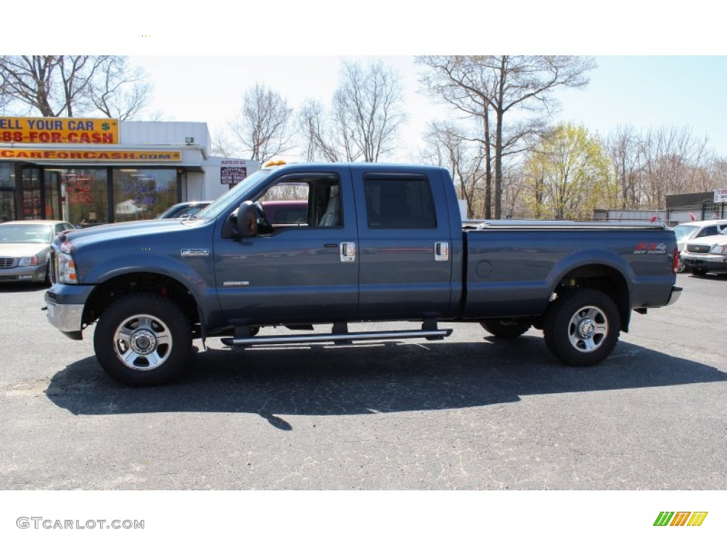 2006 F350 Super Duty Lariat Crew Cab 4x4 - Medium Wedgewood Blue Metallic / Black photo #3