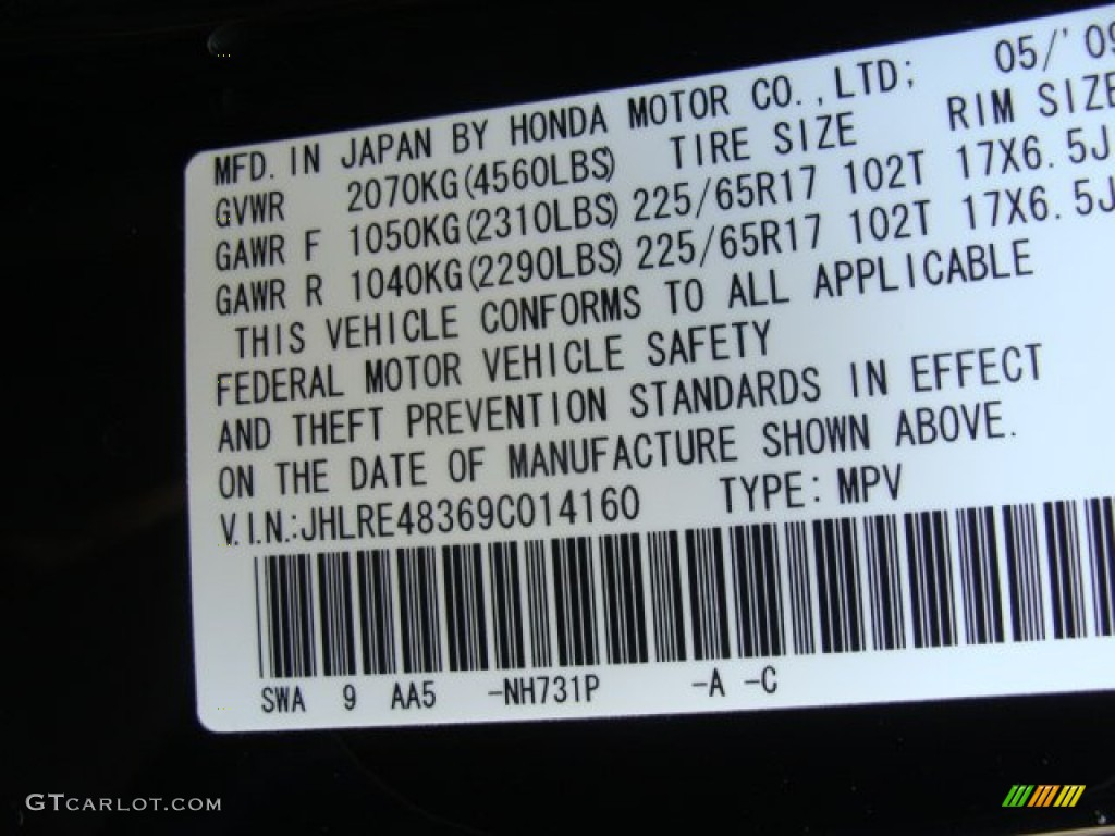 2009 CR-V LX 4WD - Crystal Black Pearl / Black photo #16