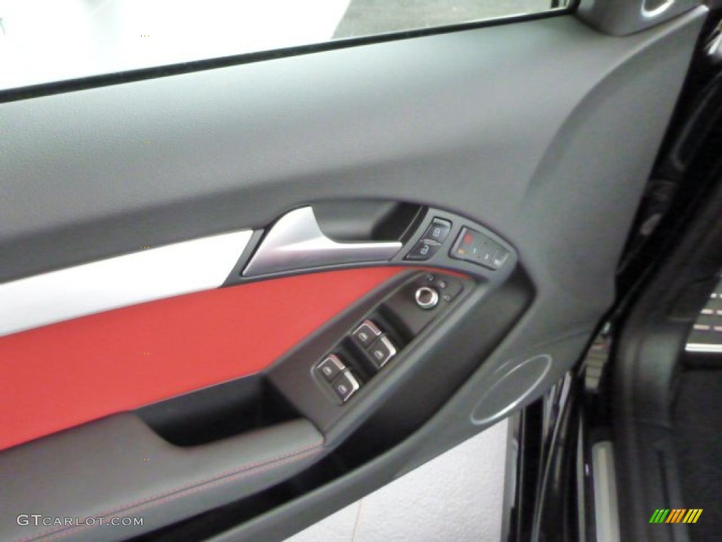 2013 Audi S5 3.0 TFSI quattro Convertible Black/Magma Red Door Panel Photo #80183260