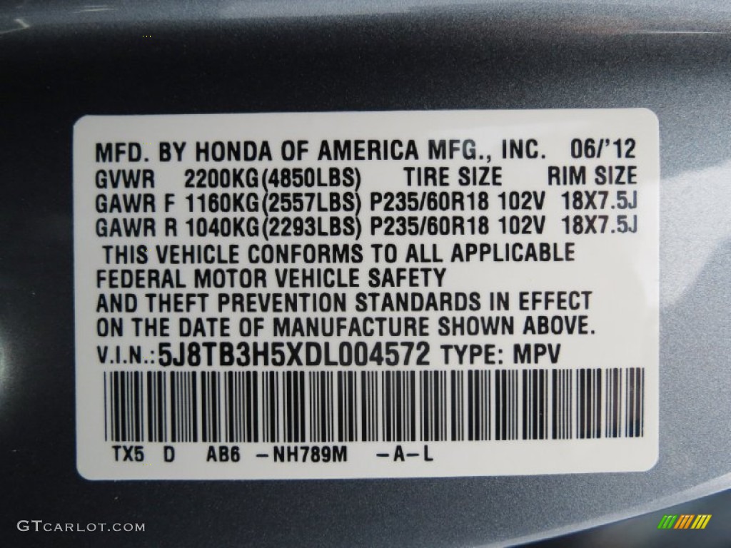 2013 RDX Color Code NH789M for Forged Silver Metallic Photo #80184082