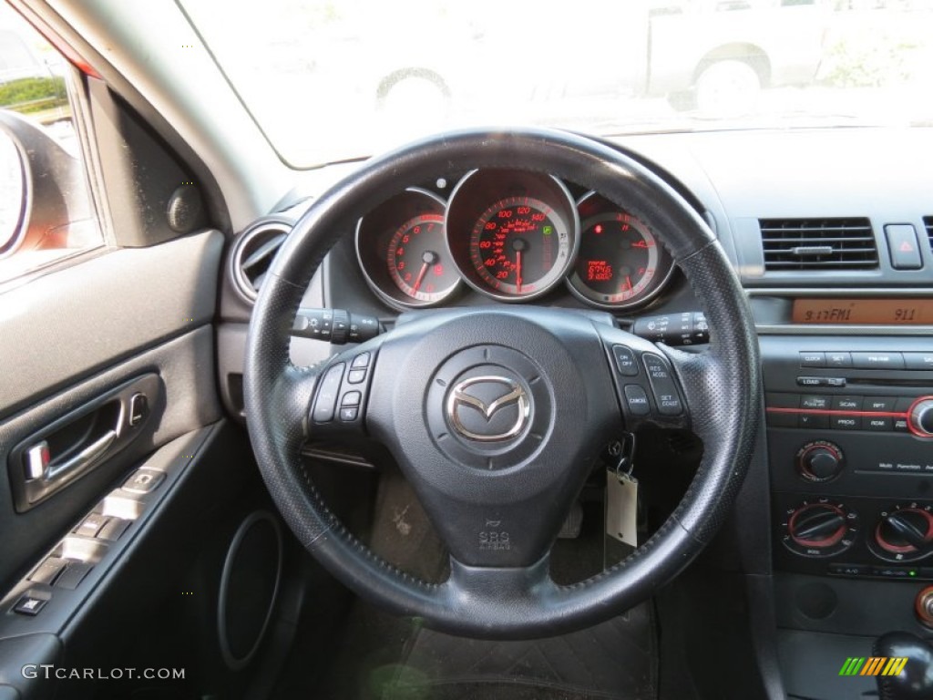 2005 Mazda MAZDA3 s Hatchback Black/Red Steering Wheel Photo #80185138