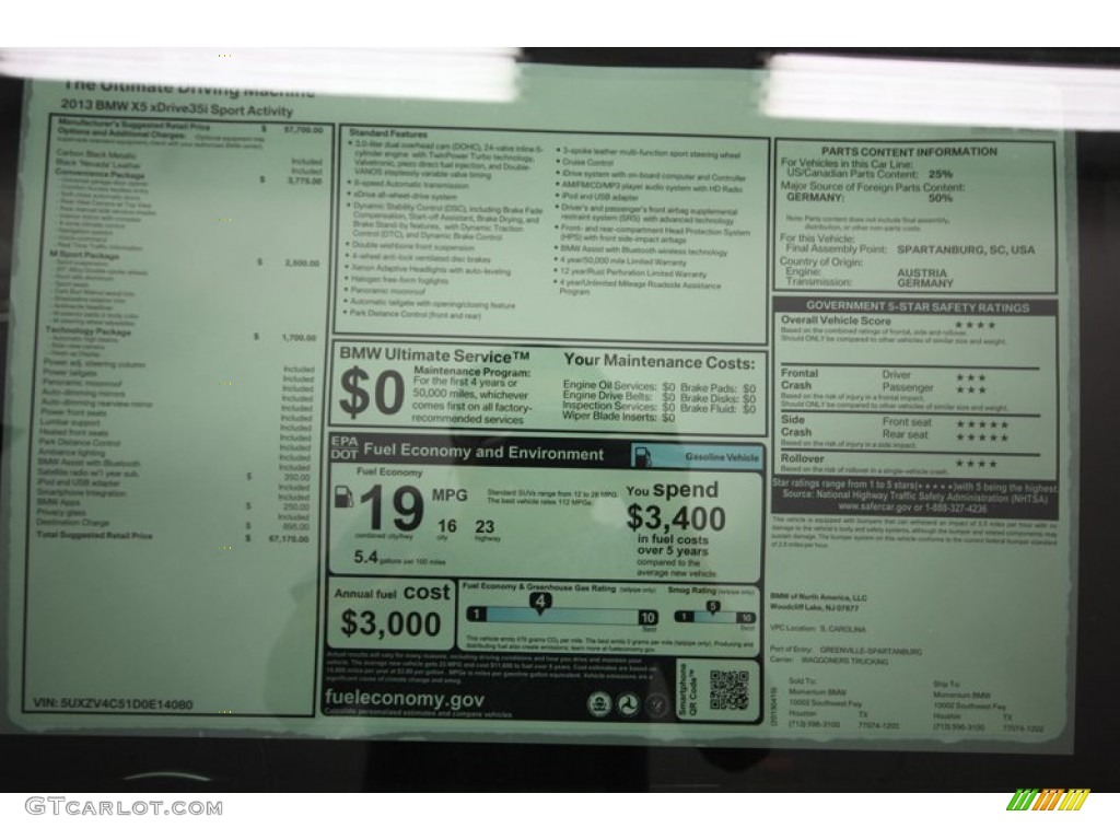 2013 BMW X5 xDrive 35i Sport Activity Window Sticker Photos