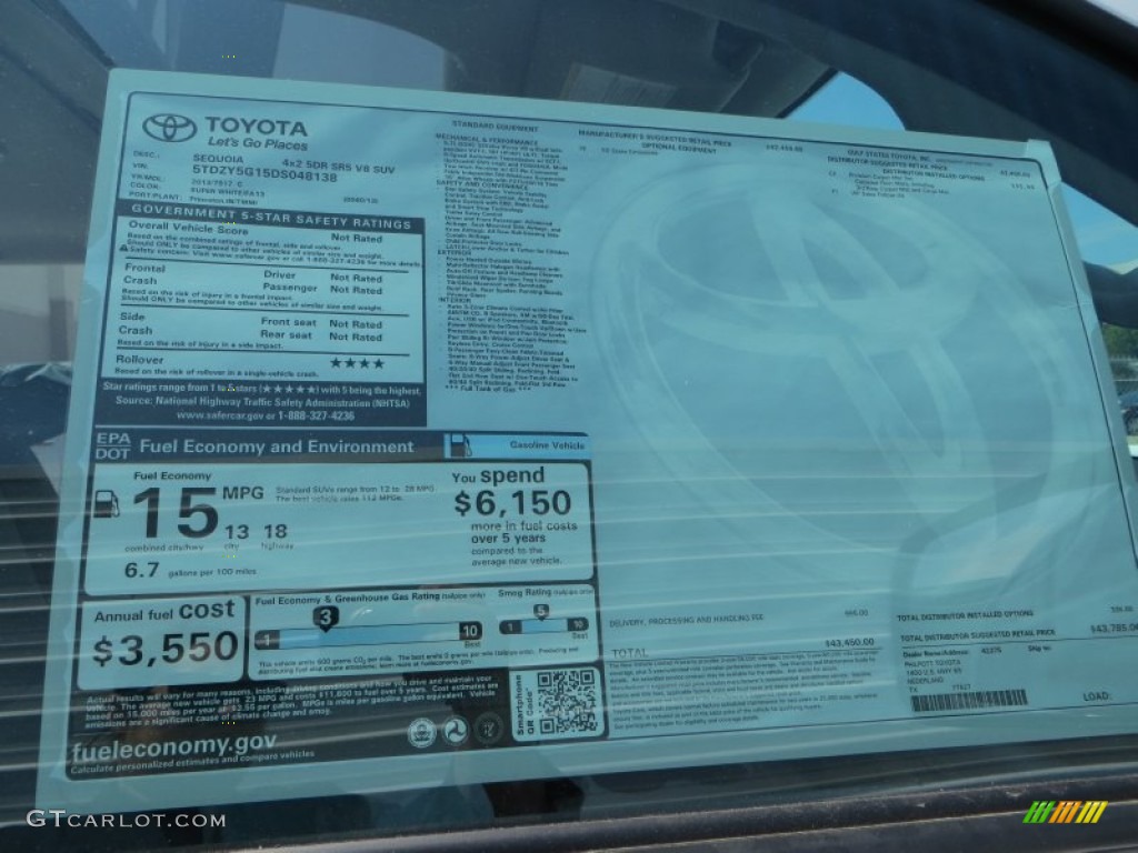 2013 Toyota Sequoia SR5 Window Sticker Photos